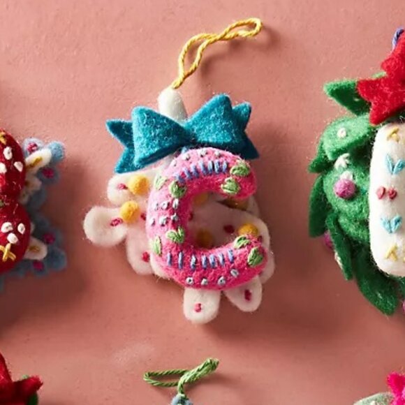 Anthropologie Deck The Halls C Monogram Initial Letter Christmas Ornament NEW - Picture 2 of 2